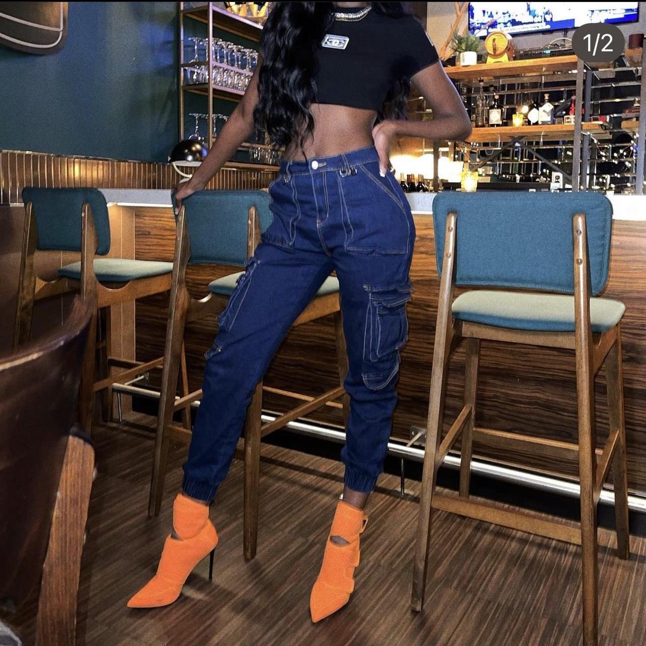 Cargo denim joggers, Dark wash #cargo #denim #joggers Depop