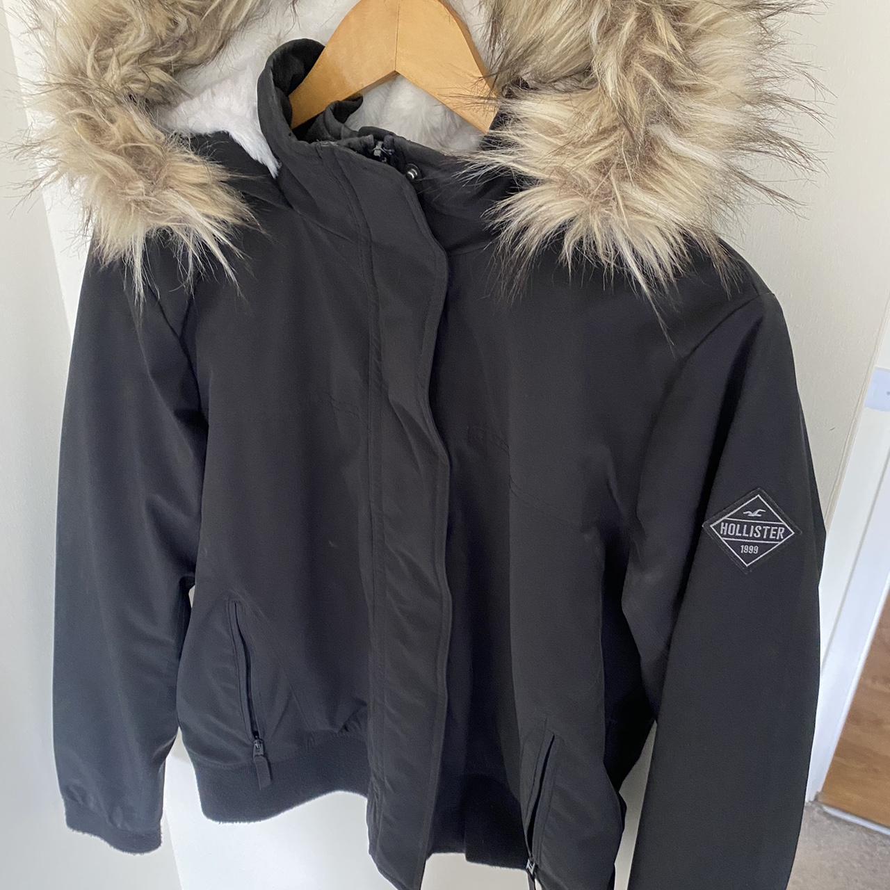 HOLLISTER FAUX FUR LINED ALL WEATHER BOMBER JACKET BLACK WOMENS
