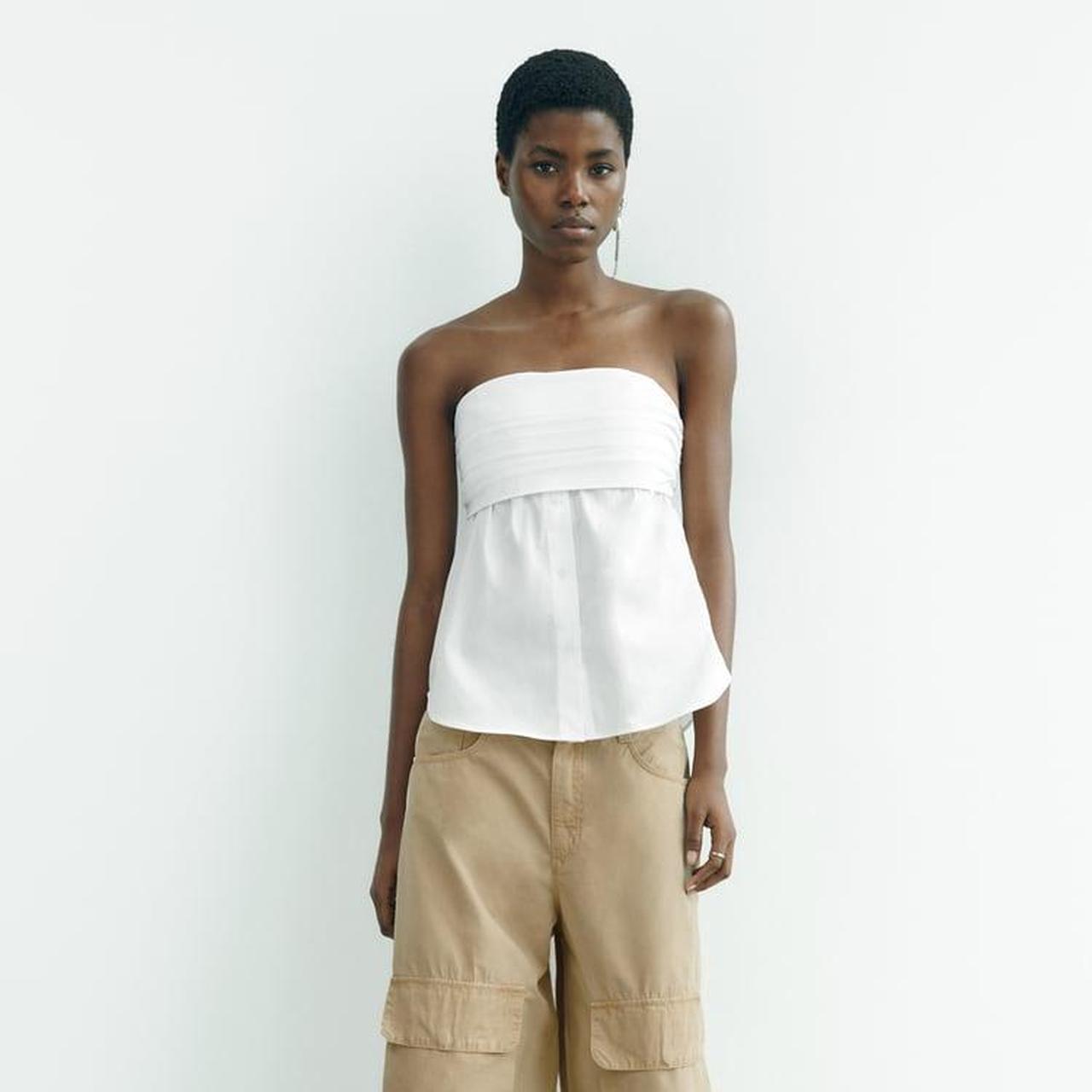Zara Mexico White Strapless Button Down Side hidden... Depop