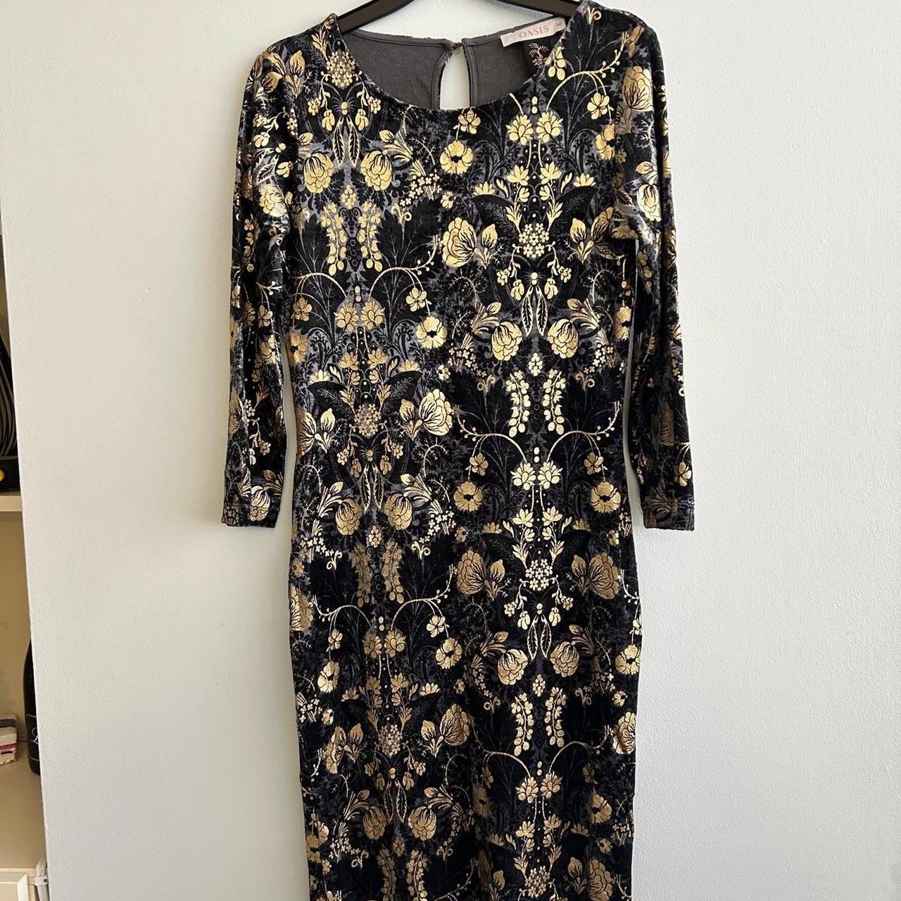 Oasis black and gold dress best sale