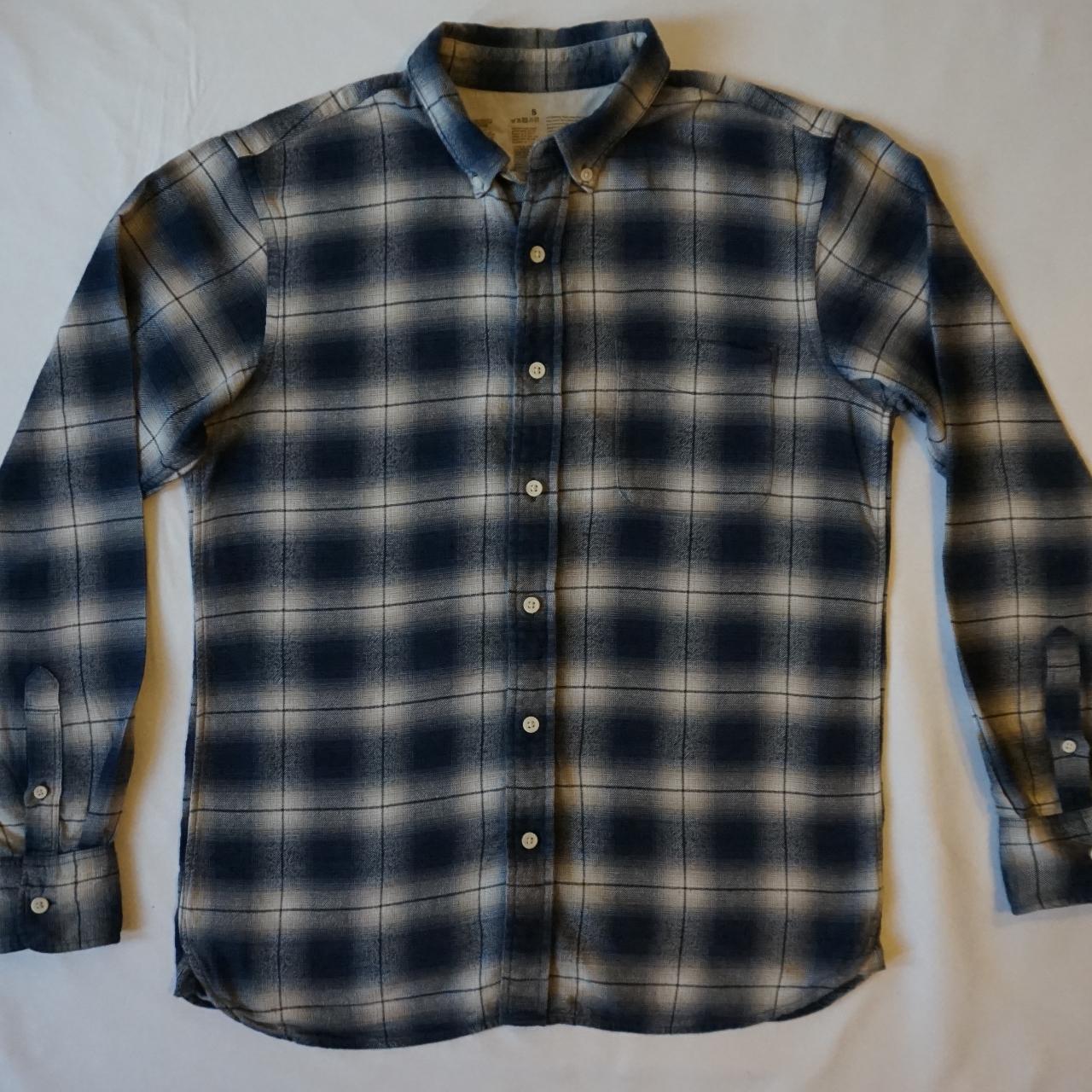 Muji Blue Blue check thick cotton flannel shirt.... - Depop