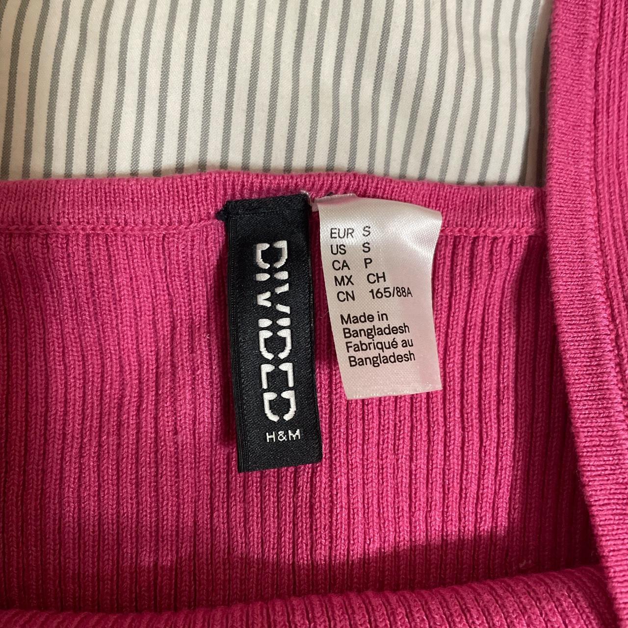 H&M hot pink ribbed tank top square neck super... Depop