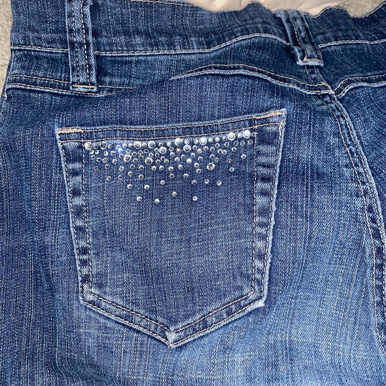 baggy blue jeans with rhinestone sparkles on all... - Depop