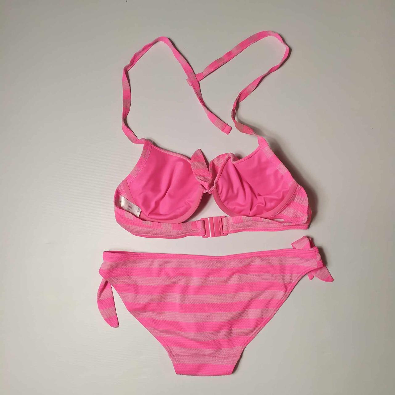 Matalan Pink Two Toned Striped Bikini Set Size... - Depop