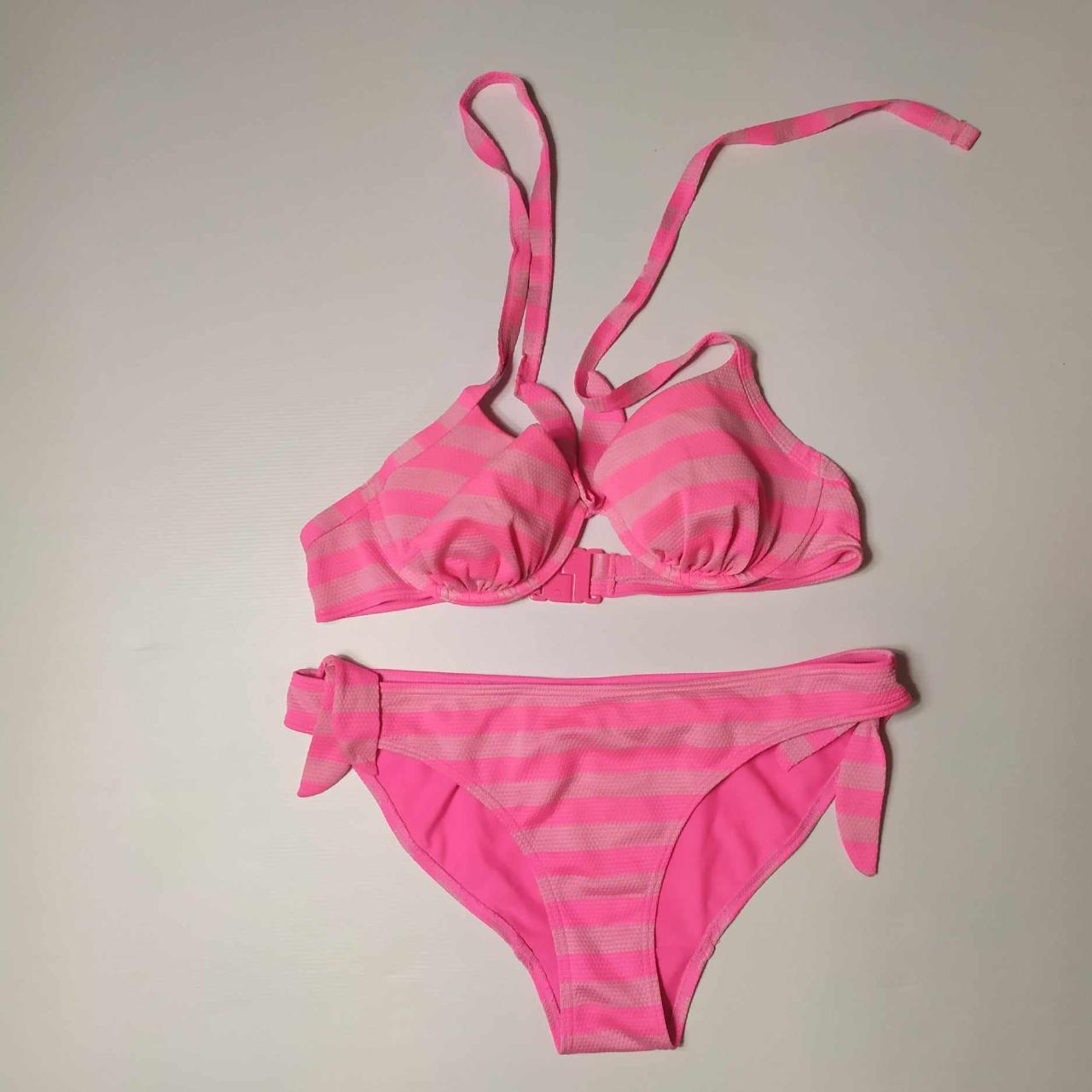 Matalan Pink Two Toned Striped Bikini Set Size Depop 8856