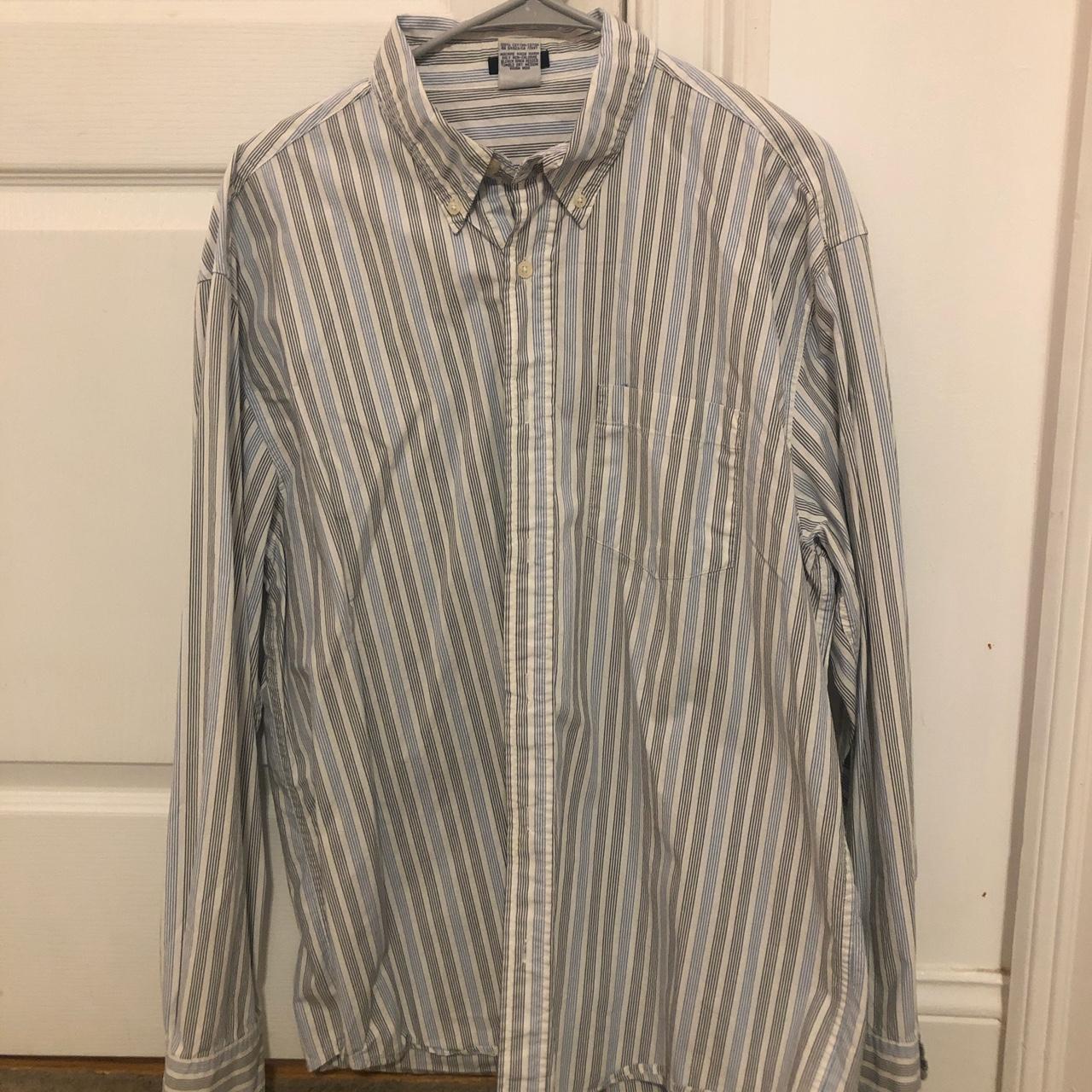 White grey and blue button up shirt 2000’s old... - Depop