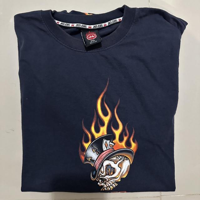 Vintage JNCO Jeans T-shirt Skull Flames Cards Made... - Depop