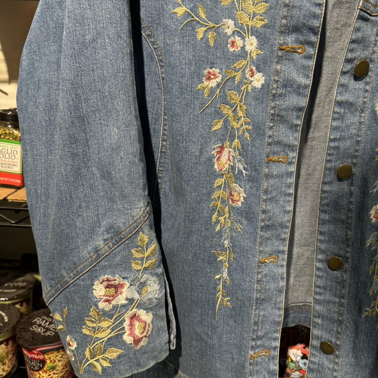 Susan Bristol Embroidered Floral Denim Jacket - Depop