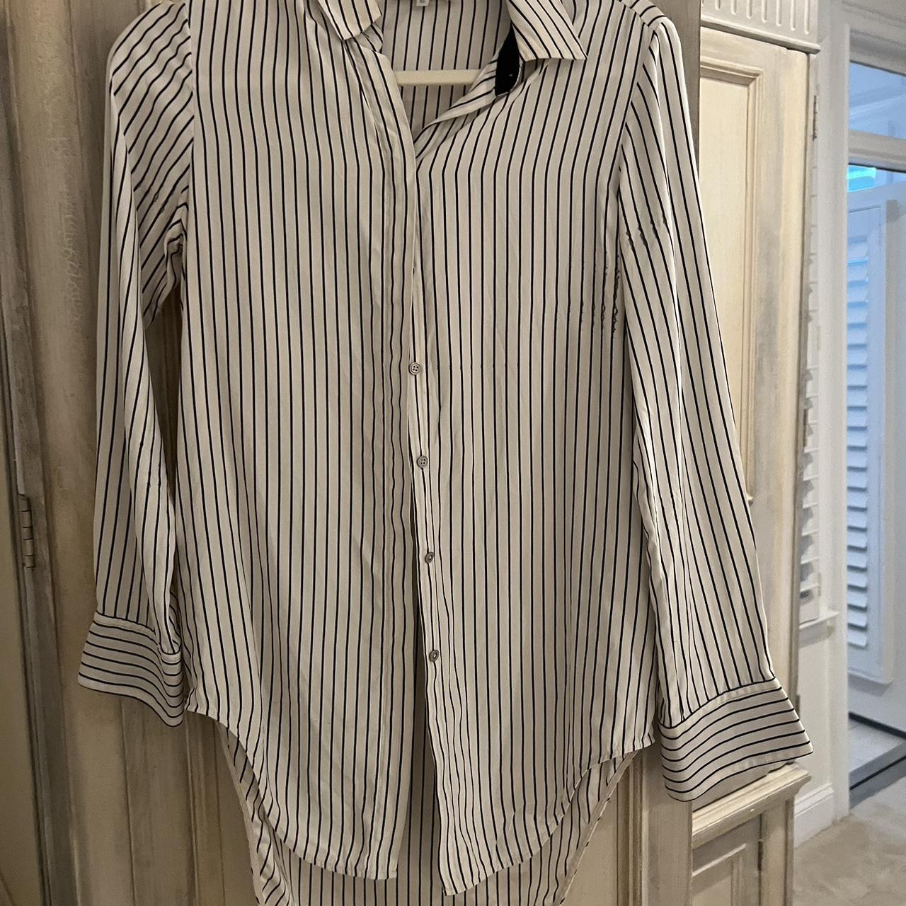 Rag and Bone Silk Navy Striped Button Up Blouse ... - Depop