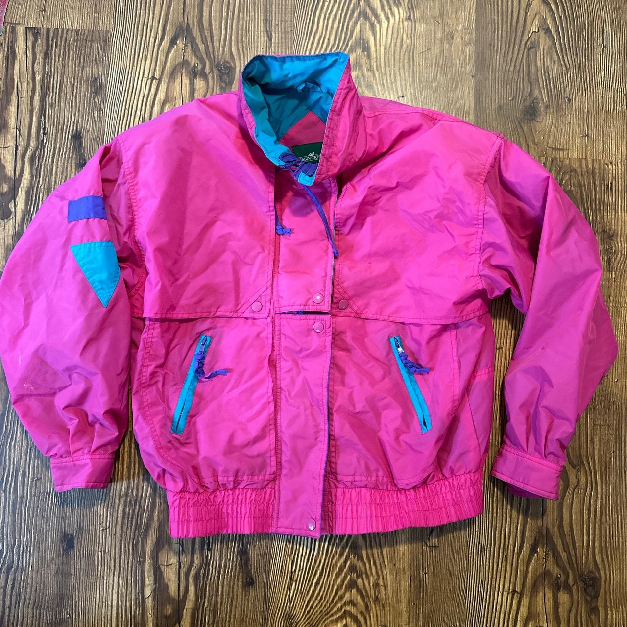 Vintage 80s ski jacket colorblock pink turquoise ski... - Depop