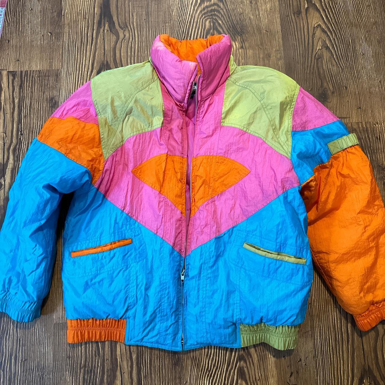 Vintage 80s ski jacket colorblock ski coat broken... Depop