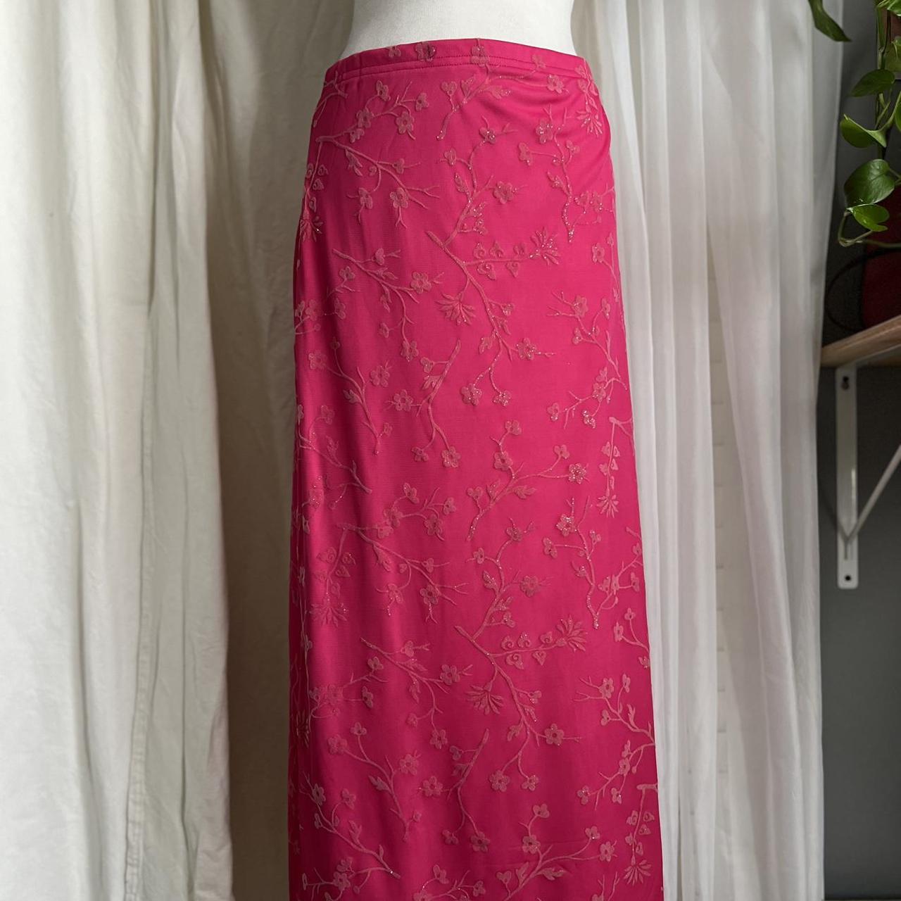 Hot pink maxi skirt 34in long has flowers and... - Depop