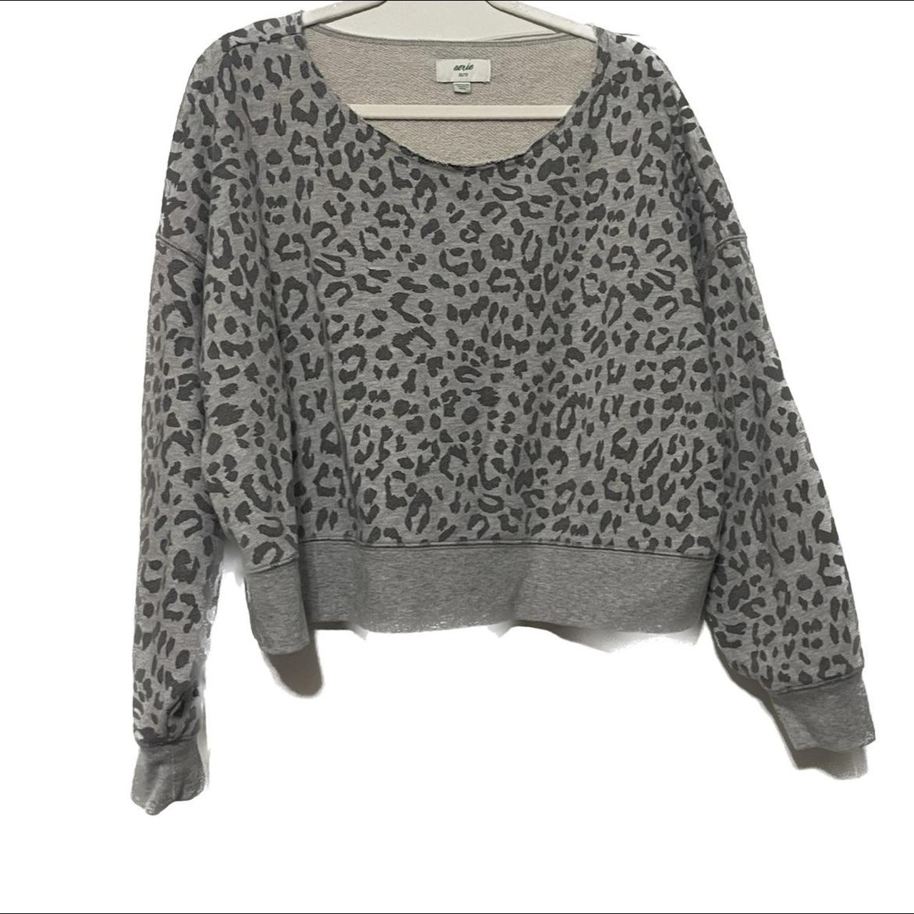 AERIE - OFF THE SHOULDER GREY LEOPARD SWEATSHIRT... - Depop