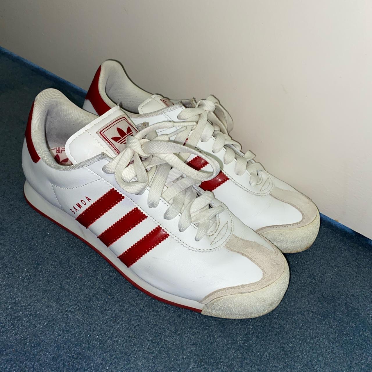 White and red Adidas Samoa sneakers. US Men’s 9 1/2. - Depop