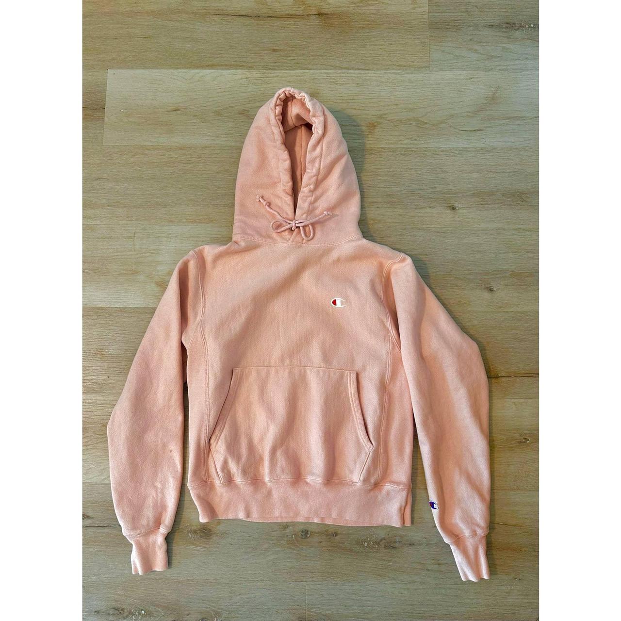 Unisex Champion pink hoodie in size small The. Depop