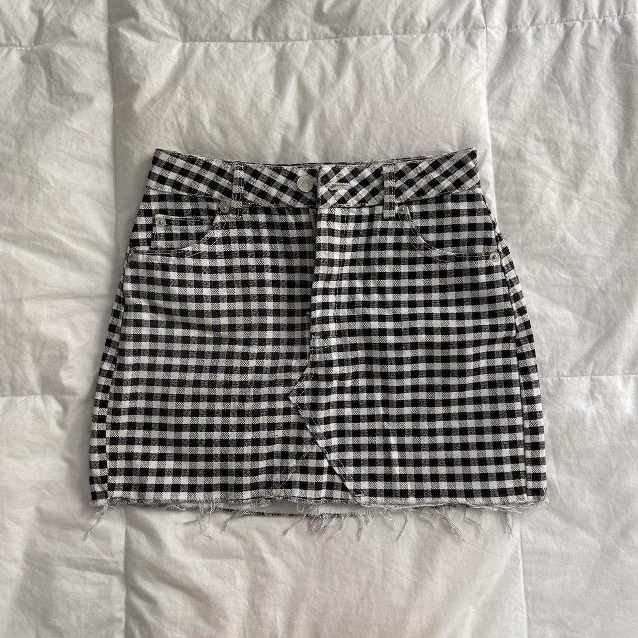 TOPSHOP PLAID DENIM SKIRT Black white plaid skirt. Depop