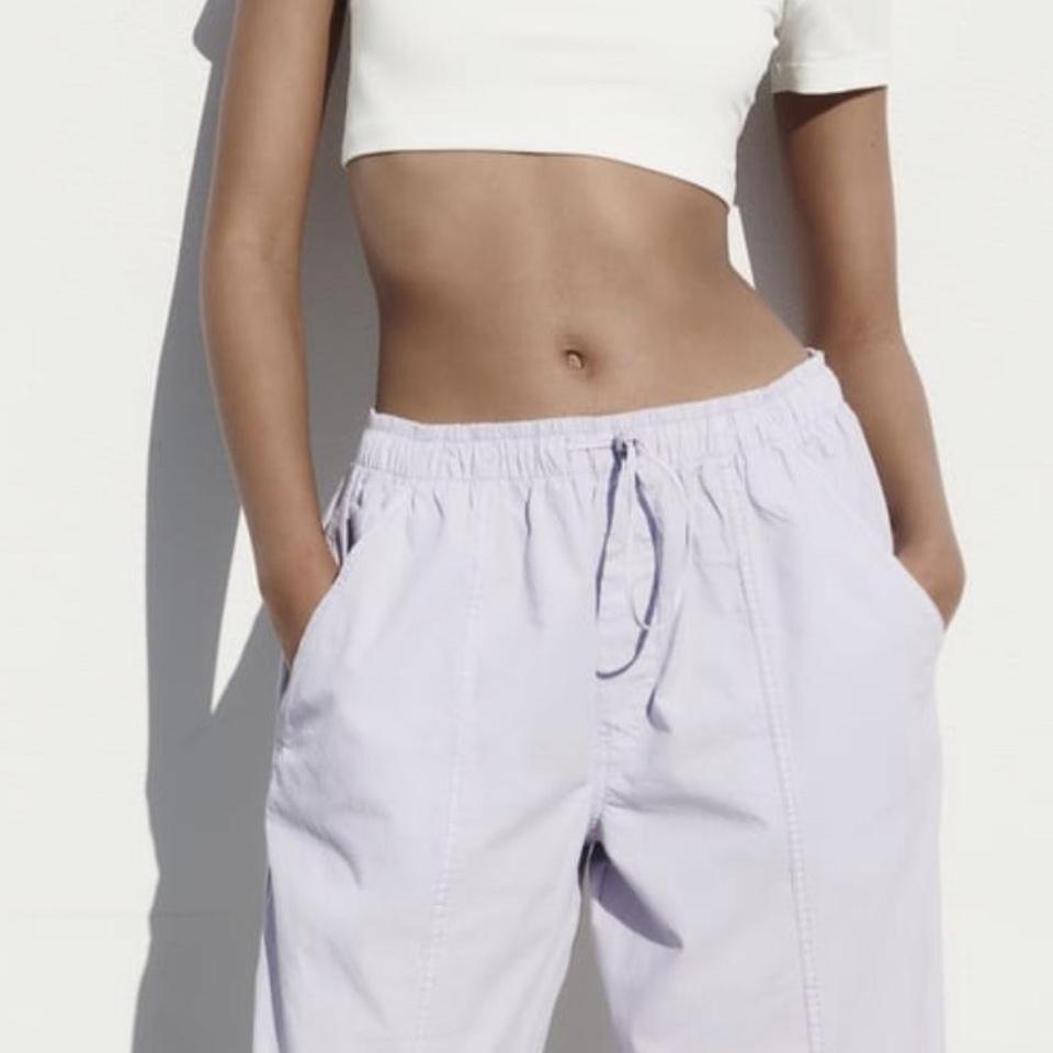 Zara Parachute pants women’s Size XXL Lilac Elastic Waist Side Pockets New  XXL
