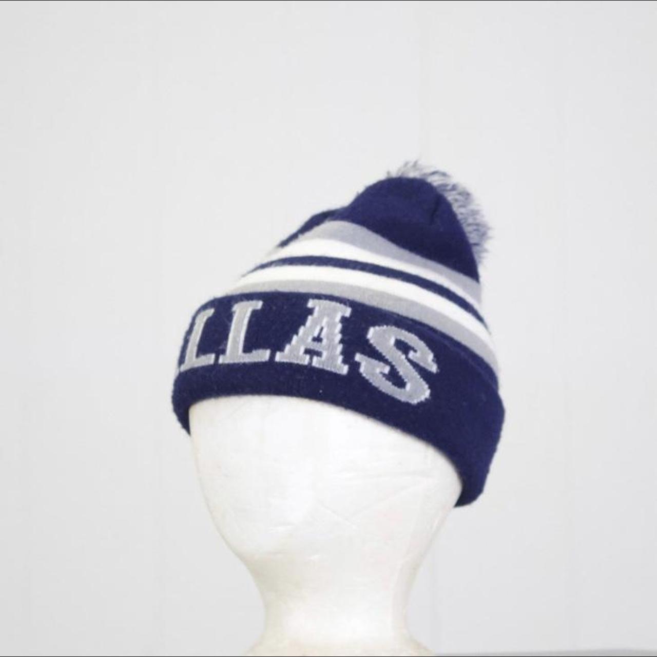 Vintage NFL Dallas Cowboys Pom Pom Winter Blue And Gray Knit Flat