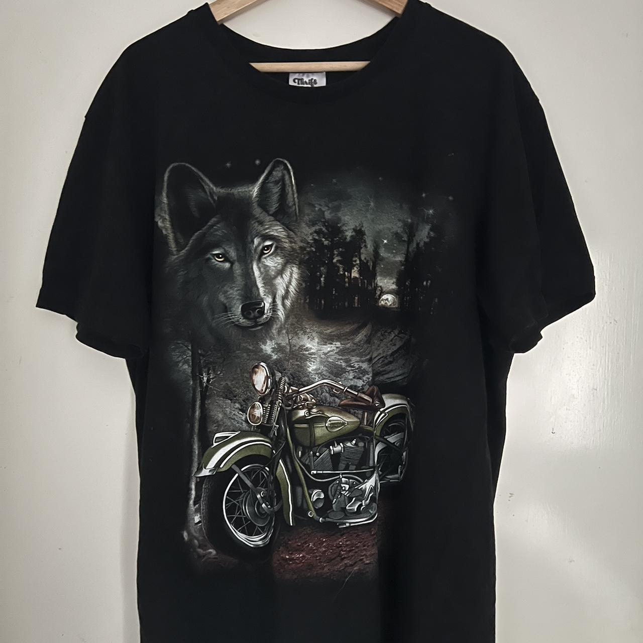 thrift store wolf shirt size xl #hauntedmound... - Depop