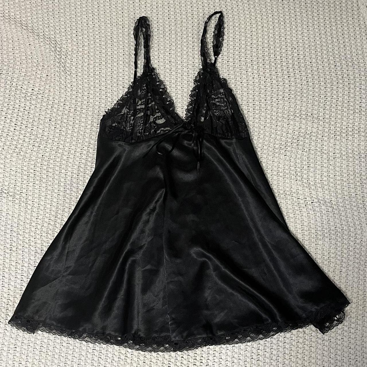 vintage victoria secret black lace silk slip dress - Depop