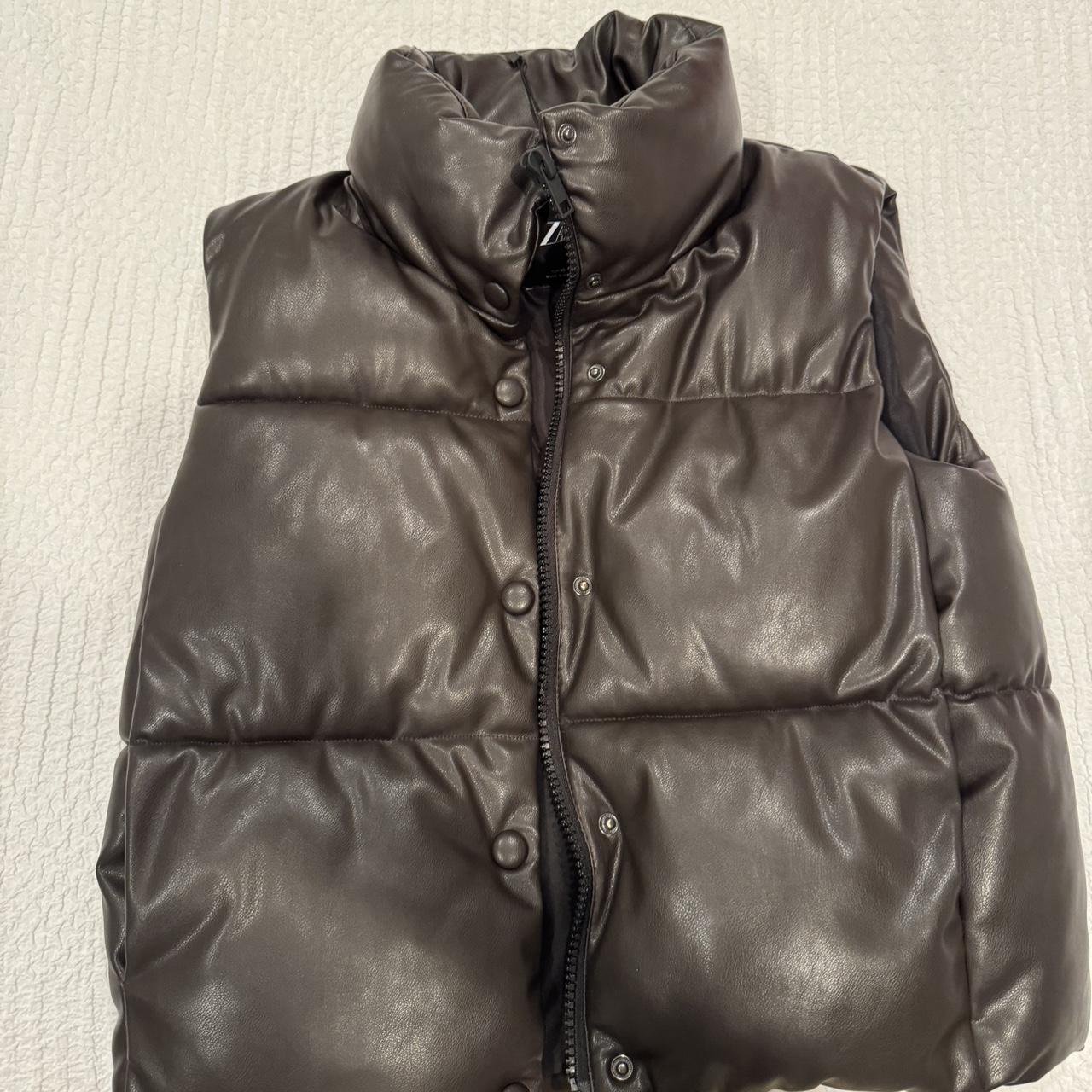 ZARA PUFFER VEST *BROWN XS vest puffer zara... Depop