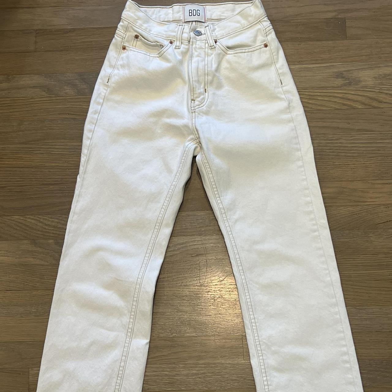 white/cream bdg straight leg jeans; never worn - Depop