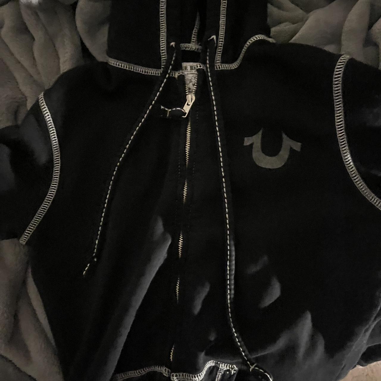 black zip up comfy true religion sweater Depop
