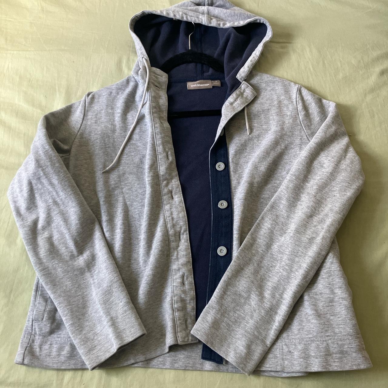 button up grey hoodie pockets no stains Depop