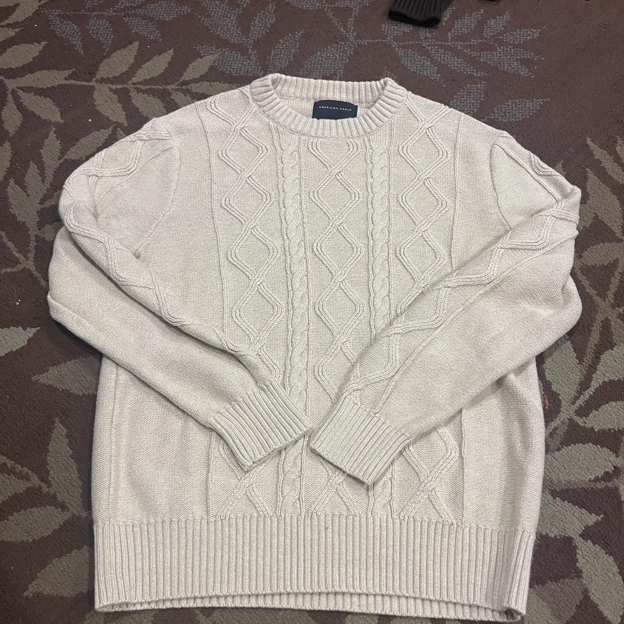 Medium American Eagle cable knit sweater white knit... - Depop