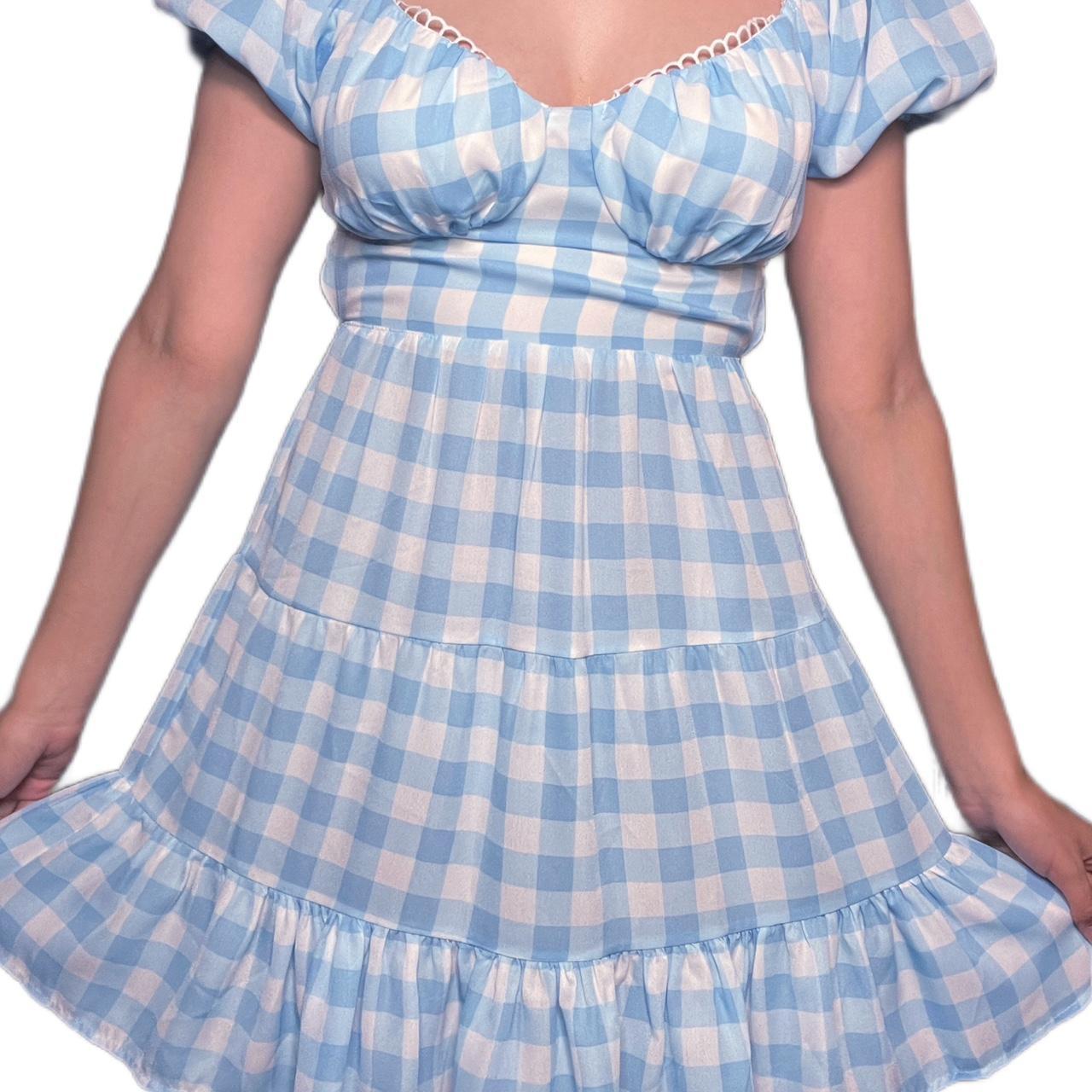 small gingham mini dress☁️🩵 ♡backless tied with... - Depop