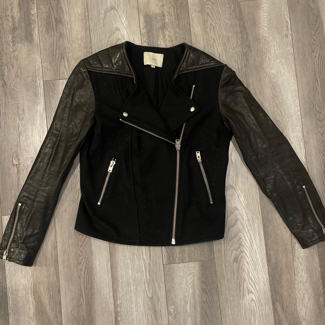 IRO Size US 36 Leather & felt biker jacket - Depop