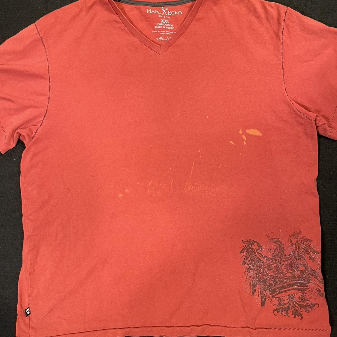 Y2k style v neck shirt with bleach stains as... - Depop