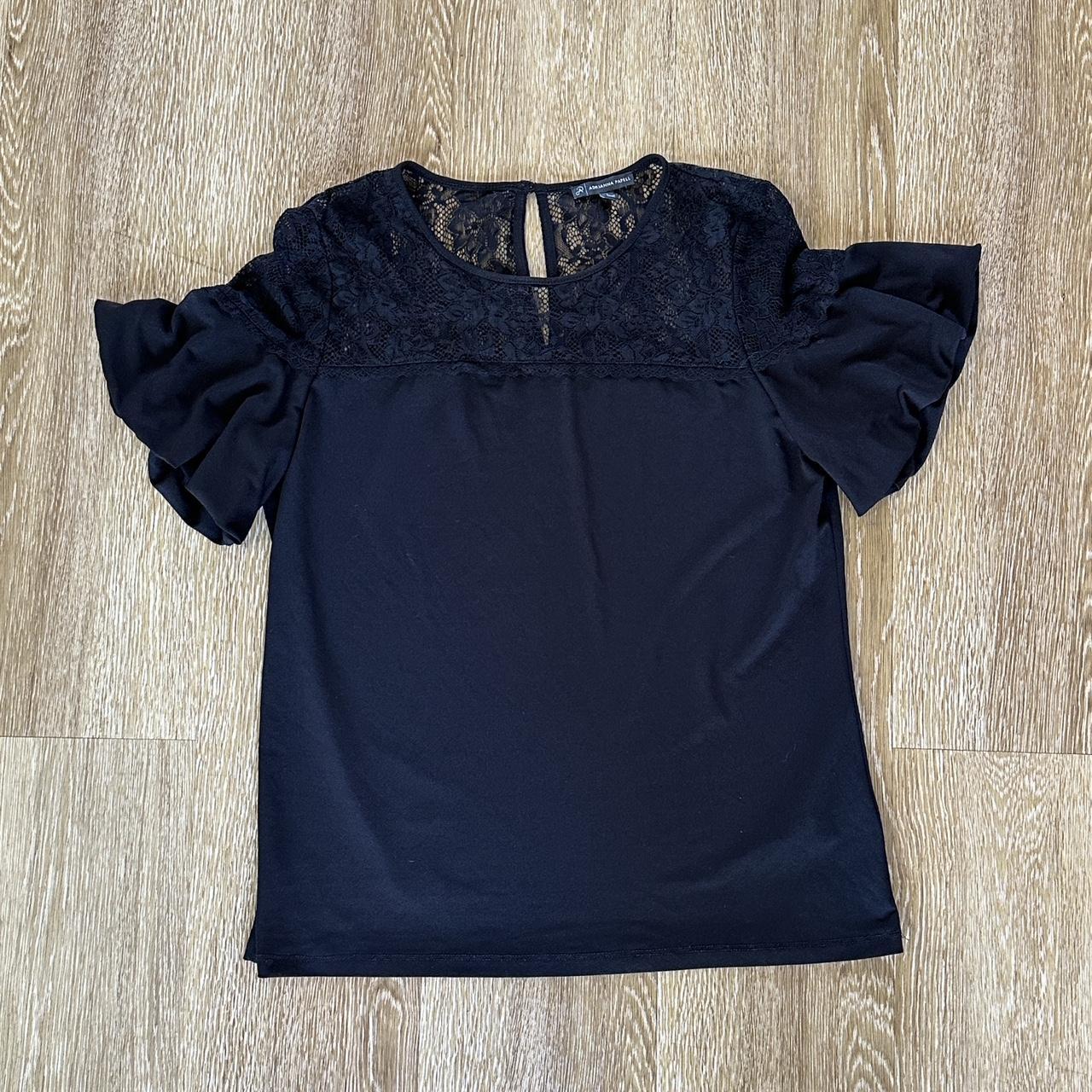 Adrianna Papell black blouse with lace neckline Depop