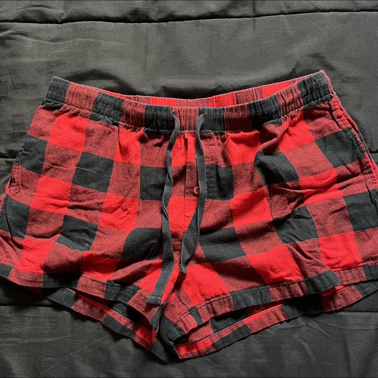 Black & Red Checkered Pajama Shorts - Size M -... - Depop