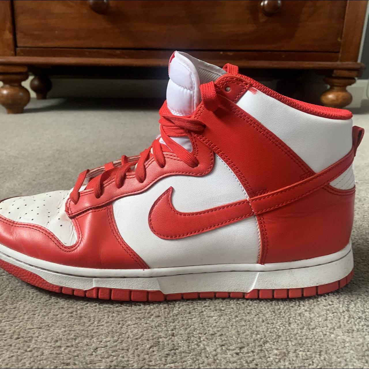 Nike Dunk Red And White High Us 11.5 - Depop