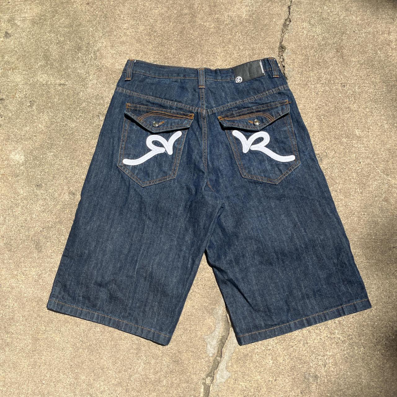 BAGGY JORTS. Clean navy blue 34 rocawear shorts with... - Depop