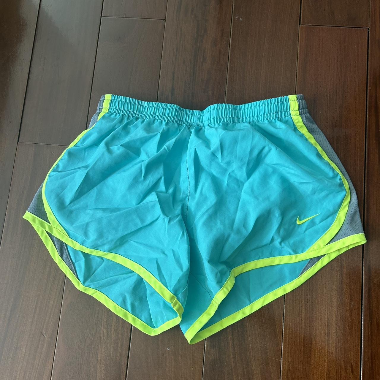 two tone blue nike dri-fit atheltic shorts teal and - Depop