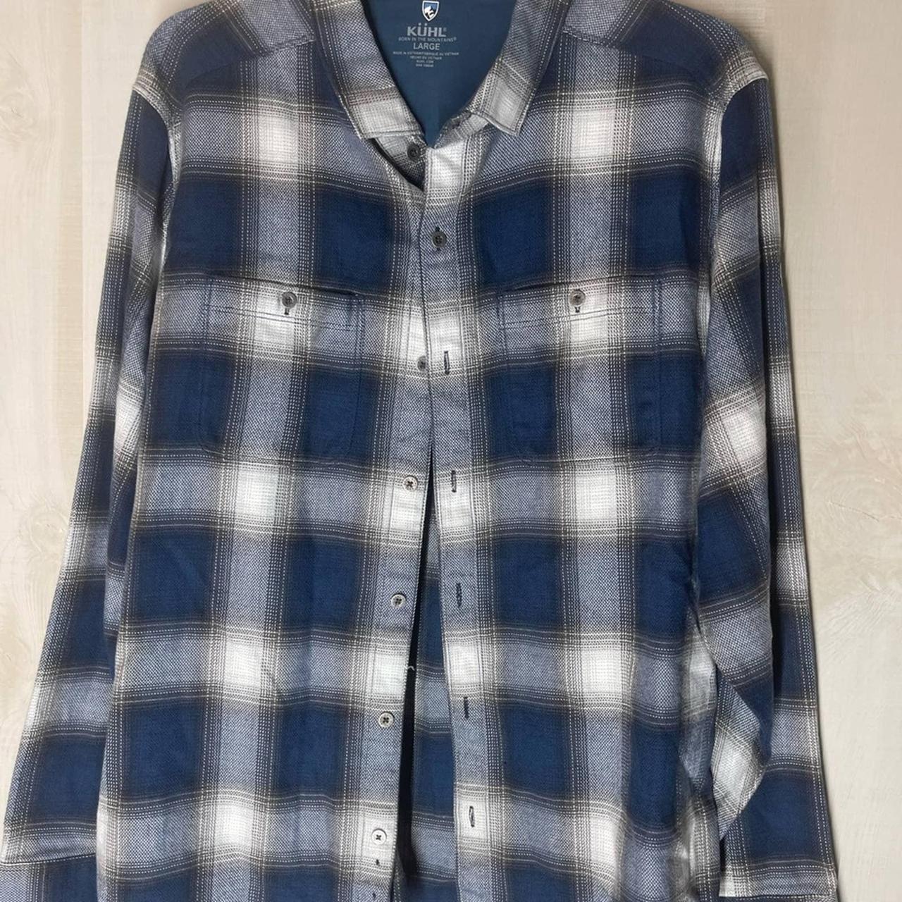 Kuhl shirt Blue plaid Long sleeve Size large - Depop