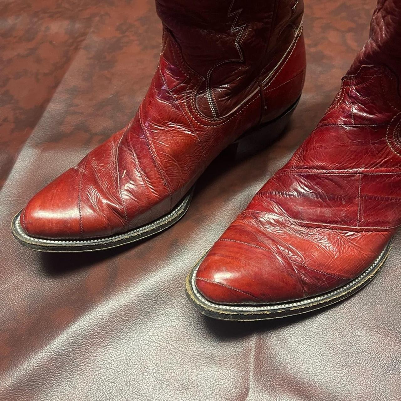 Montana cowboy boots Wine color Eel skin Size 9 1/2 - Depop