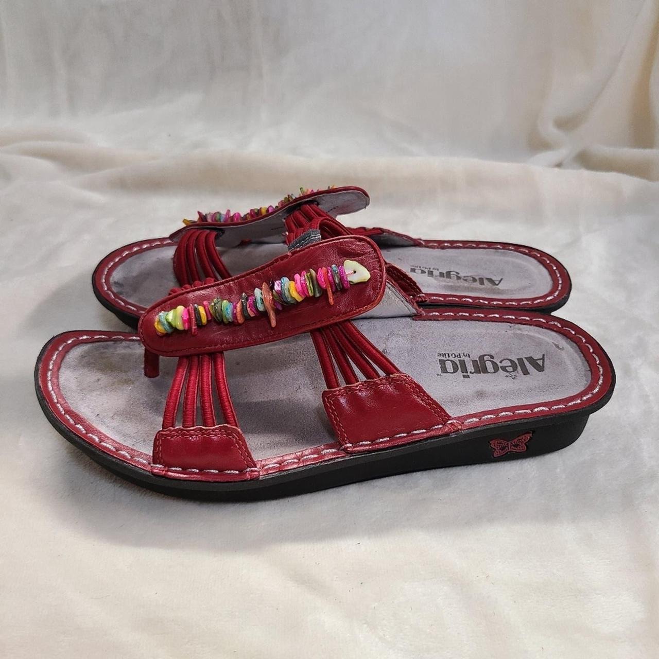 Alegria Womens Red Leather Flip Flops Size 37 Depop