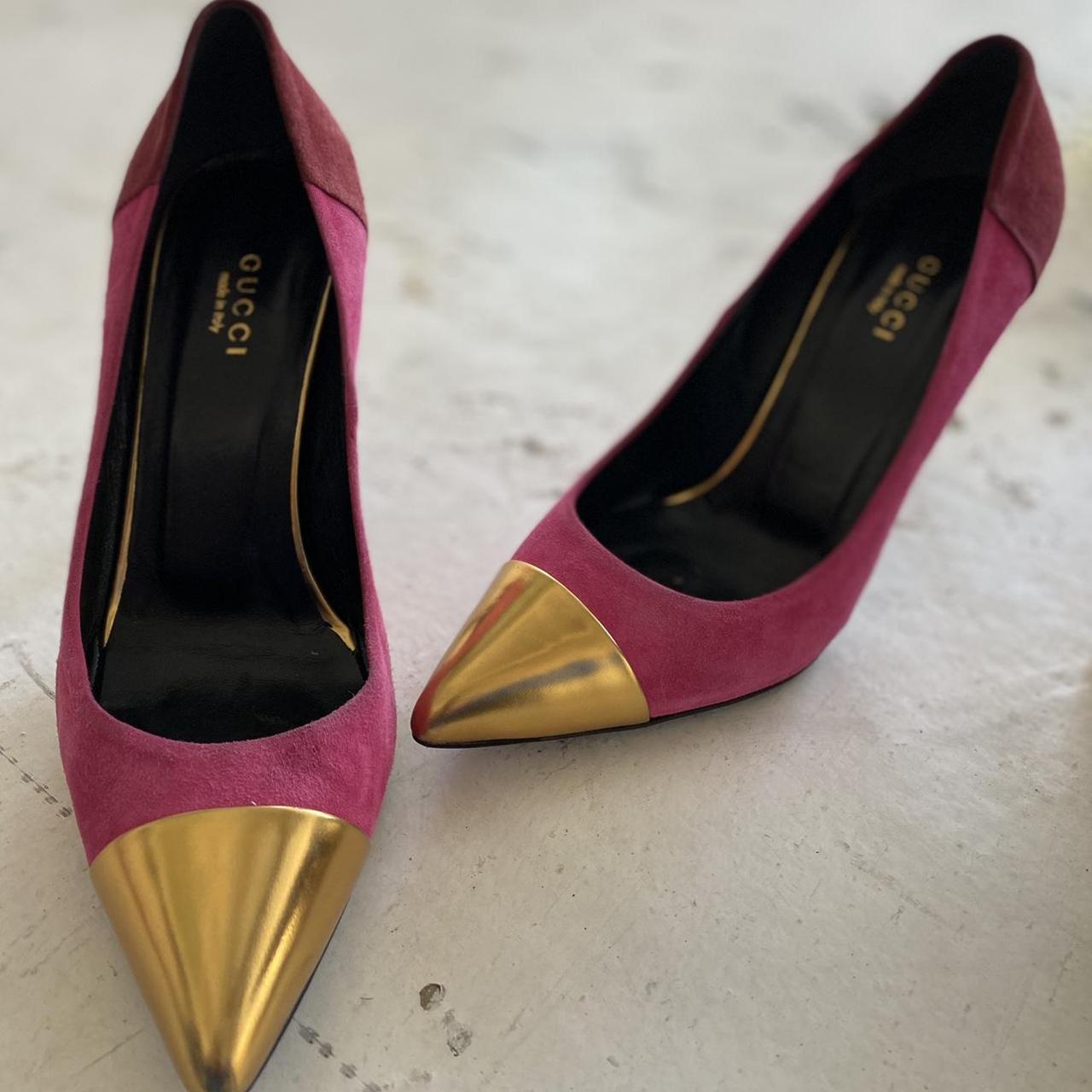 Gucci pink cheap suede heels