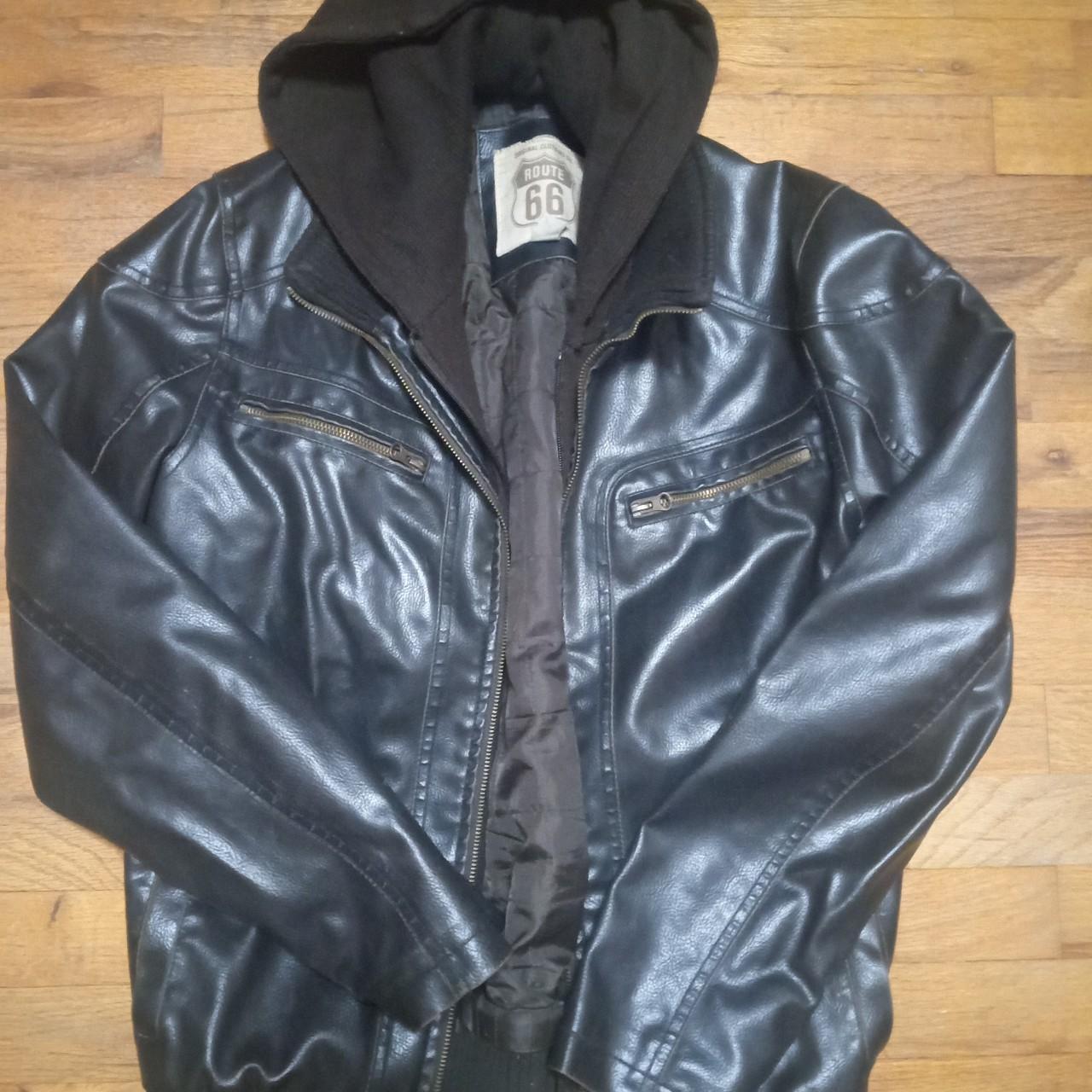 Route 66 leather 2025 jacket with hood