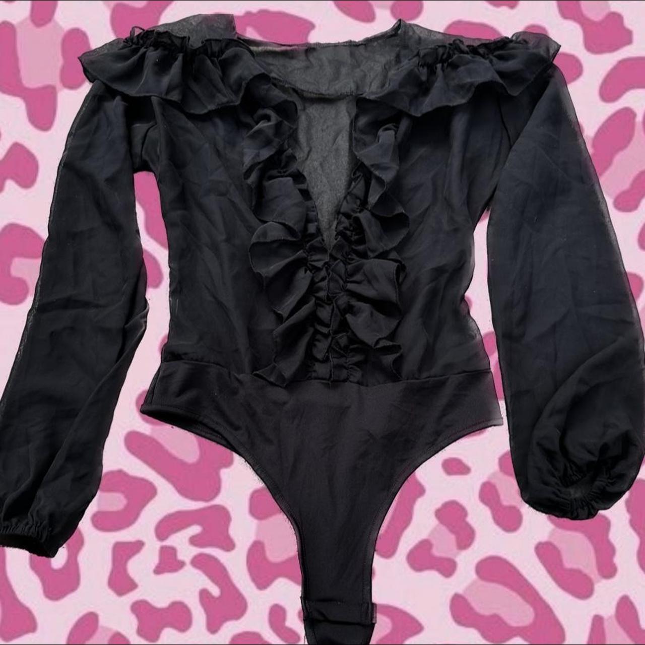 Out From Under Black Deep V Neck Body Suit size: - Depop