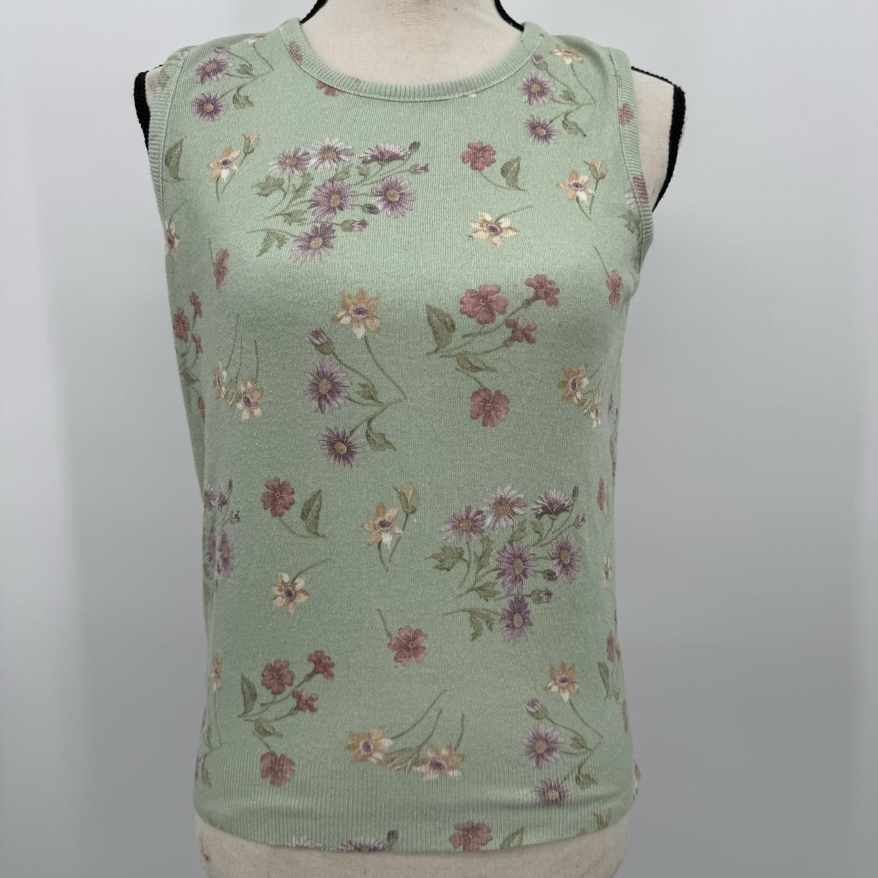 Vintage Green Floral Sweater Vest brand Depop
