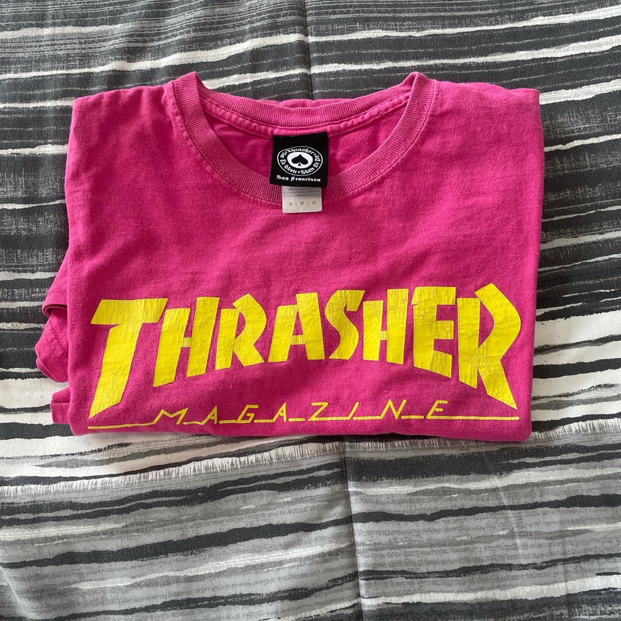 Pink and Yellow Thrasher Tee Minor Tears - Depop