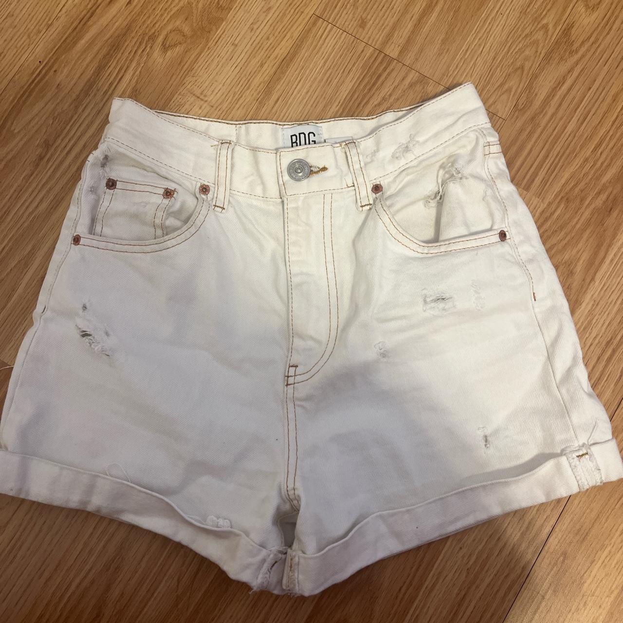 BDG white mom fit jean shorts!!🤍🤍 with brown detail... - Depop