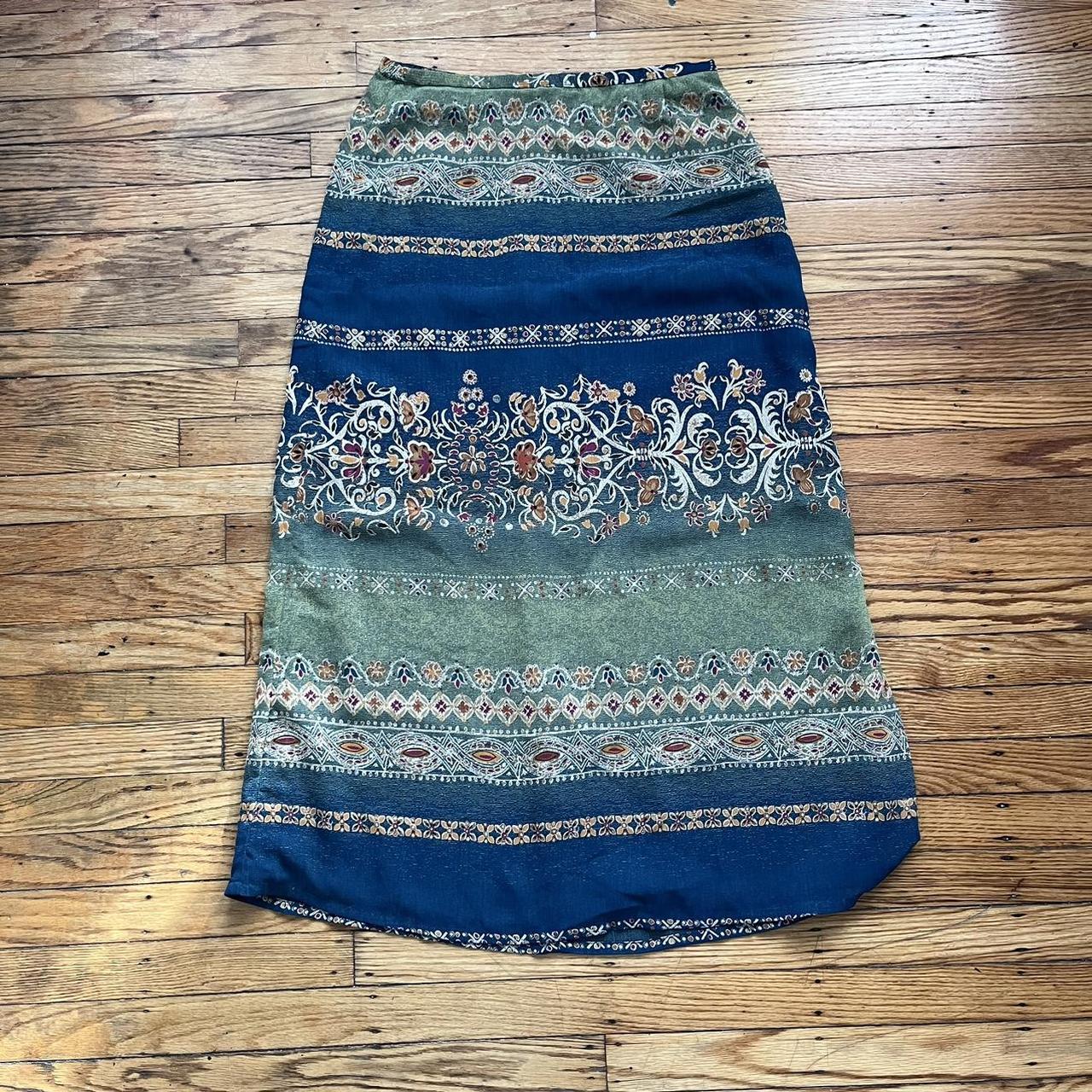 Boho patterned maxi skirt. Beautiful green & blue... - Depop