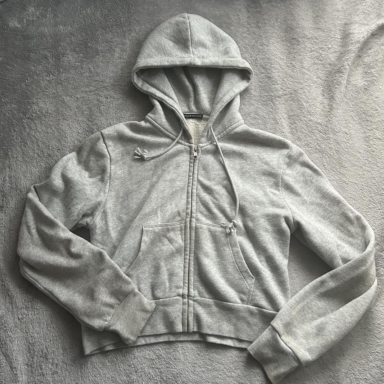 CRYSTAL HOODIE (GREY) BRANDY MELVILLE ZIP UP firm on... Depop