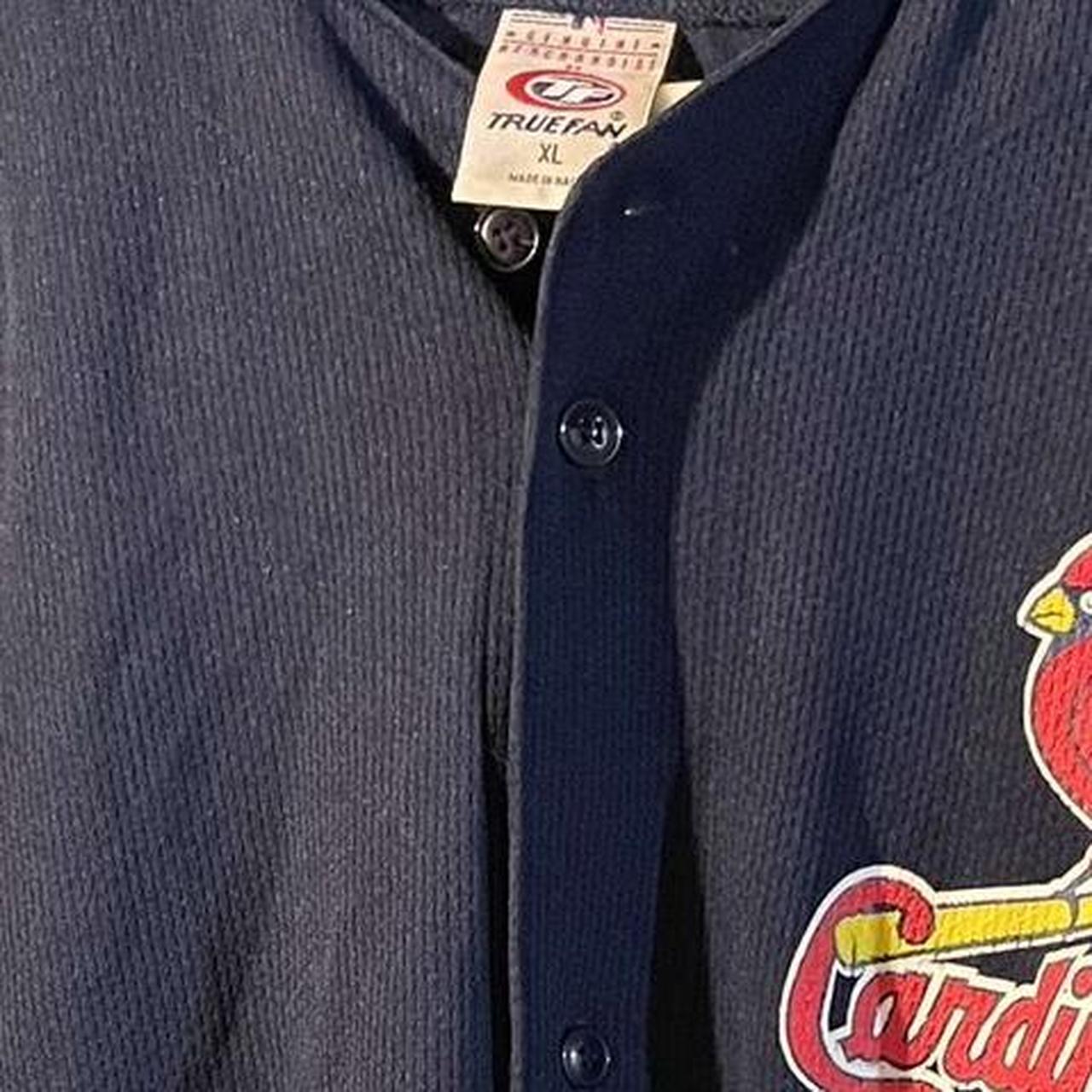 True Fan Large St Louis Cardinals Blue Button Front Embroidered Jersey Large