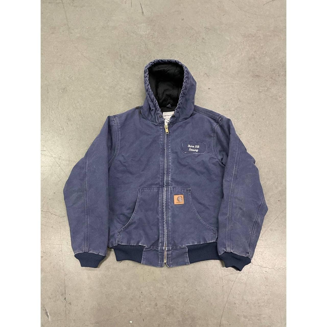 Carhartt Jacket navy blue zip hoodie Size M Zipper... - Depop